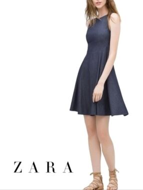 Zara Basic Denim Couture Dress - Blue - Fit and Flare - Size Medium